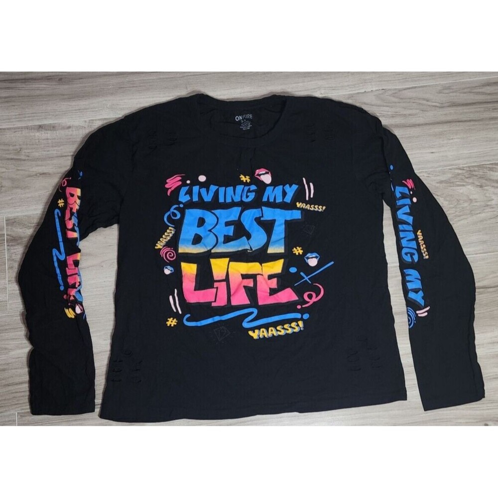 Living My Best Life Long Sleeves Ripped Colorful Shirt Women's Size 3X